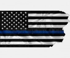 Vector Police Flag with Blue Line and torn edges