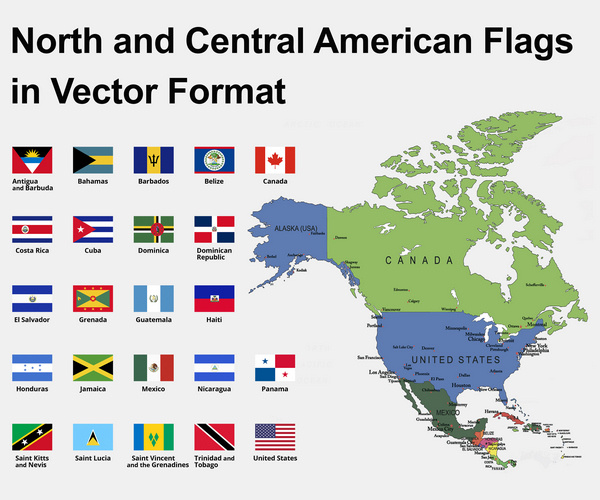 North American Countries Flags Vector