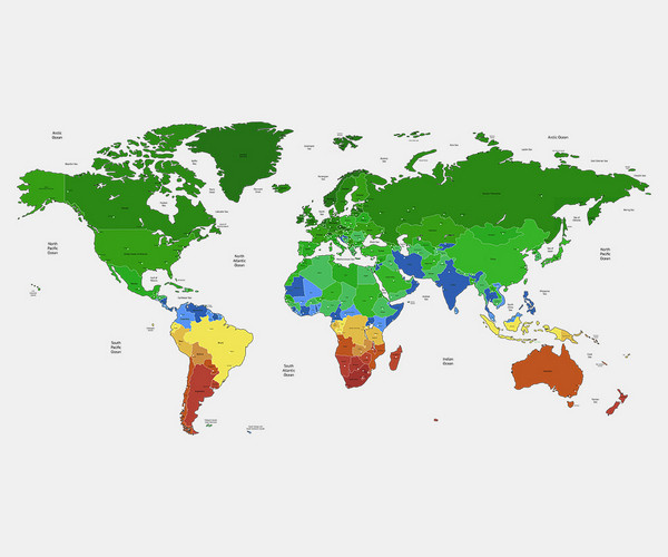 World Map in PSD, AI, EPS and SVG Formats with Country Names (Green and Blue Colors)